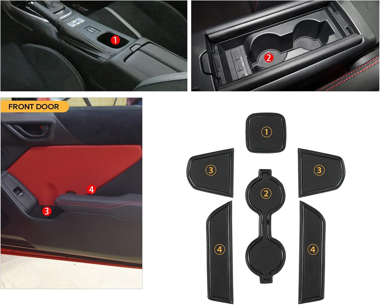 LFOTPP 2023 GR86 Car Door Slot Mat Accessories 2022 2023 Toyato GR86 ZN8 Gate Slot Mats Center Console Liners Mats Non-Slip Interior Trim Cup Holder Pads Mat 2022 GR86 Cushions Rubber Mat Black