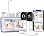 Moniteur de bébé Hubble Connected SkyVision avec caméra intelligente HD améliorée par IA, unité parentale, support, vision nocturne, veilleuse, sons apaisants, suivi du bien-être, application