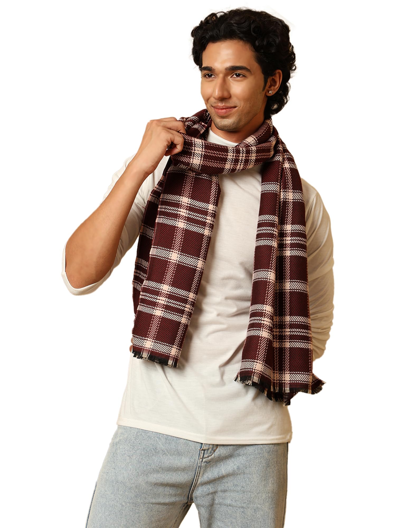 Men’s Soft Blanket Muffler/Stole, Traditional Checkered Wrap for Gents | Size - 28 x 80 inches-image-10