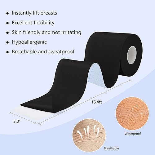 Miniatura 2 de URTAPE Cinta Bob para senos grandes, cinta adhesiva para sujetador para levantamiento de senos, Negro -