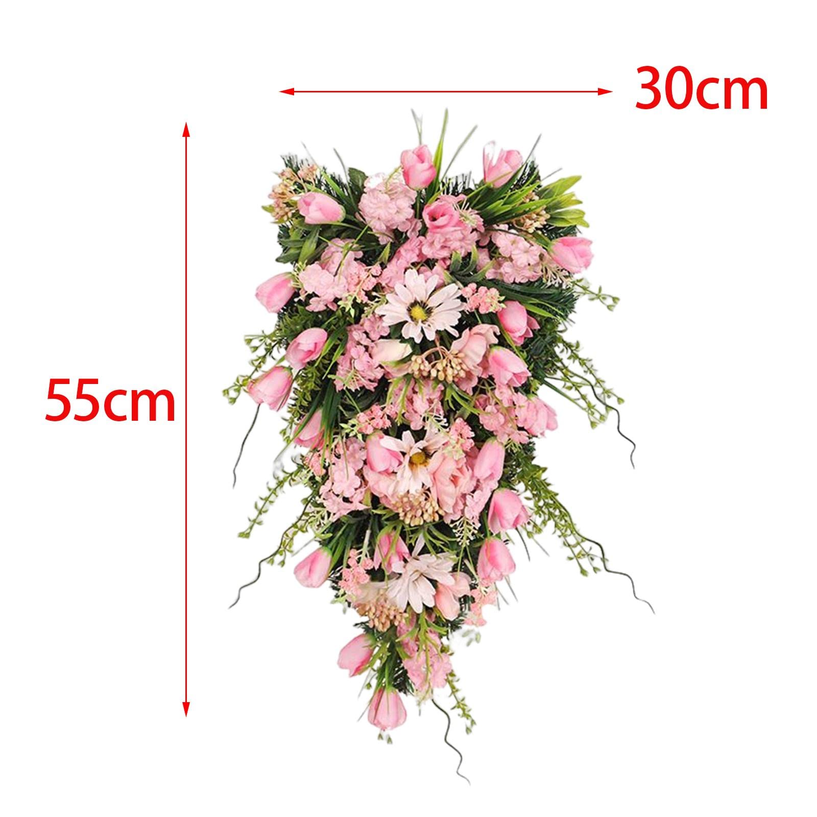 Teardrop Swag Kunstvolle Blumengirlande Fensterdeko Begrünter Haustürkranz PVC Material für Hochzeit Feier Geschenk Wohnzimmer, ROSA