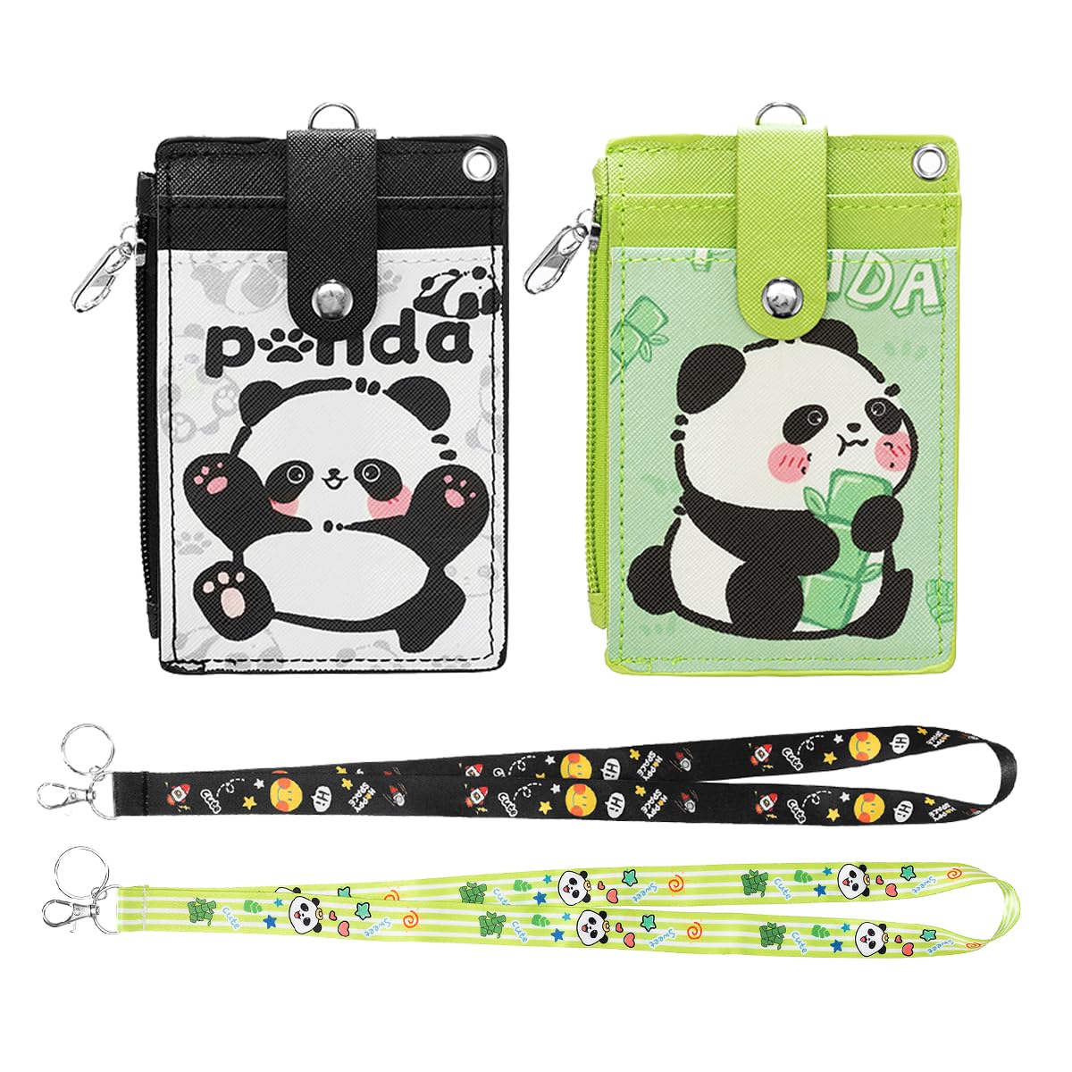 Cute ID Badge Holder with Fabric Lanyard, PU Leather Wallet &amp; Key Ring