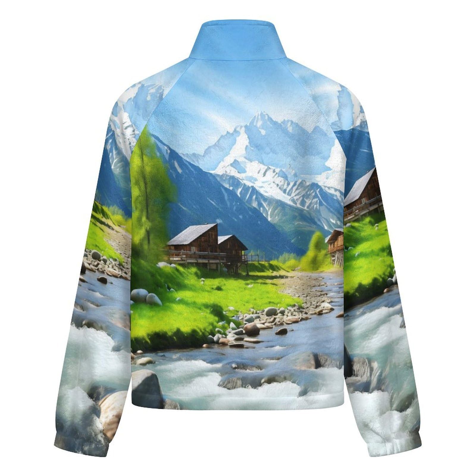 OFFSUM Veste Polaire Pour Femme - Ruisseau De Montagne Enneigée Veste Décontractée À Poches, Cardigan Chaud D'Automne Et D'Hiver Pour Les Activités De Plein Air, Haut Doux Et Confortable