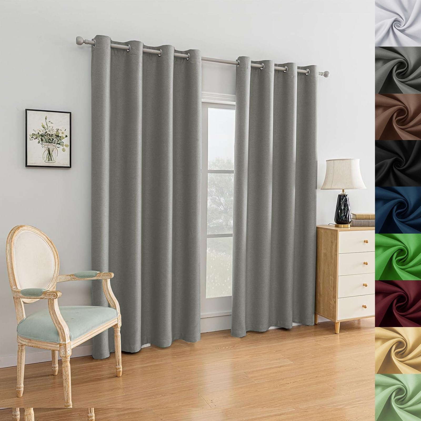 Lot de 2 rideaux occultants thermiques 50x115 cm gris clair