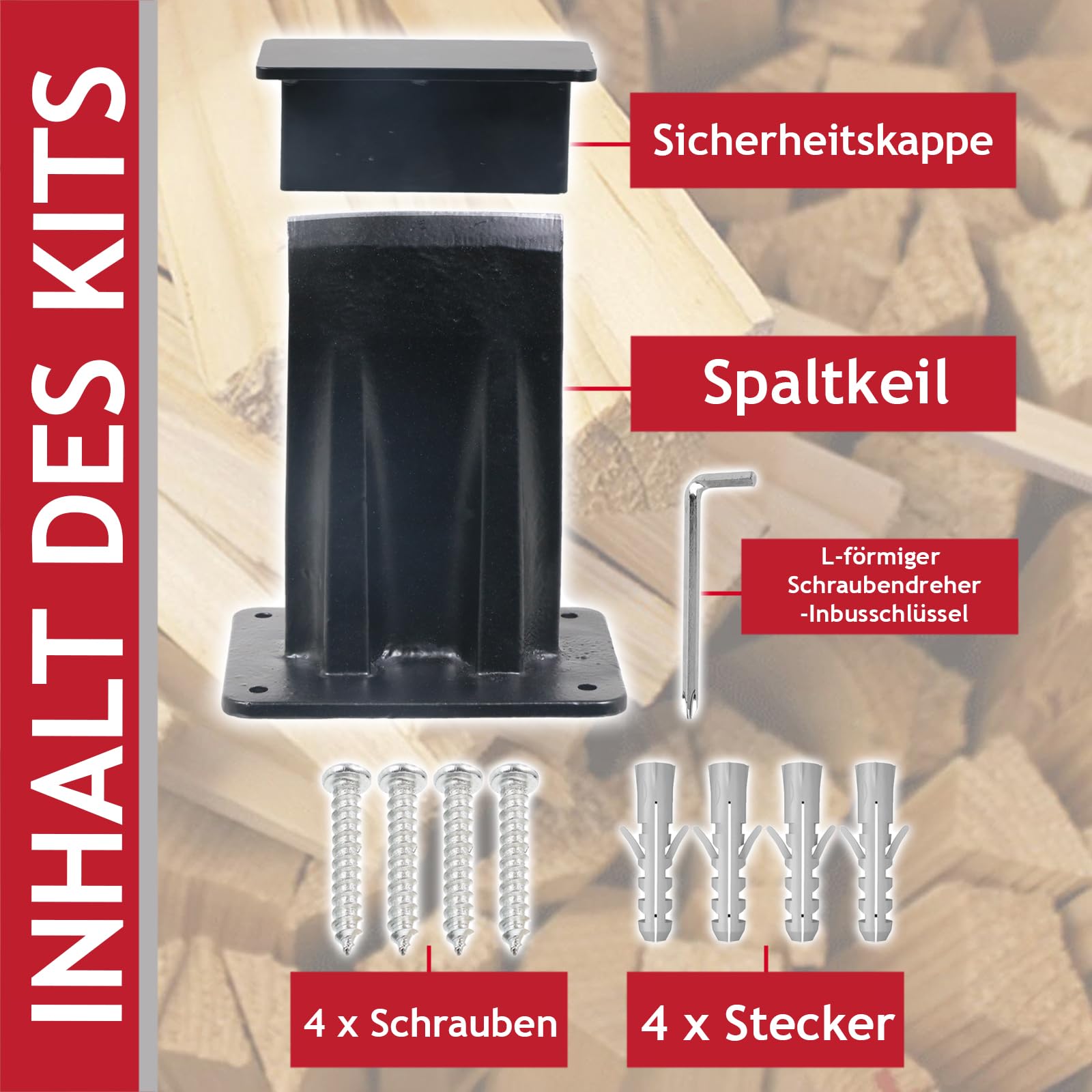 SPARES2GO Anzündholzspalter, Holzkeil, robust, zum Spalten von Brennholz, auf Holz montierte Axt, Meißel (3 kg, groß)