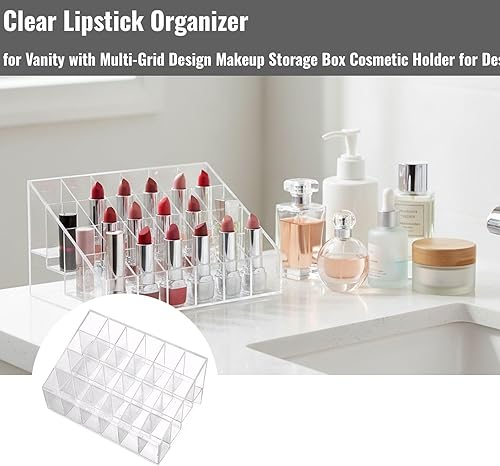 Miniatura 2 de Lcpucc Clear Lipstick Organizer for Vanity with Multi-Grid Design Makeup Storage Box Cosmetic Holder for Desk