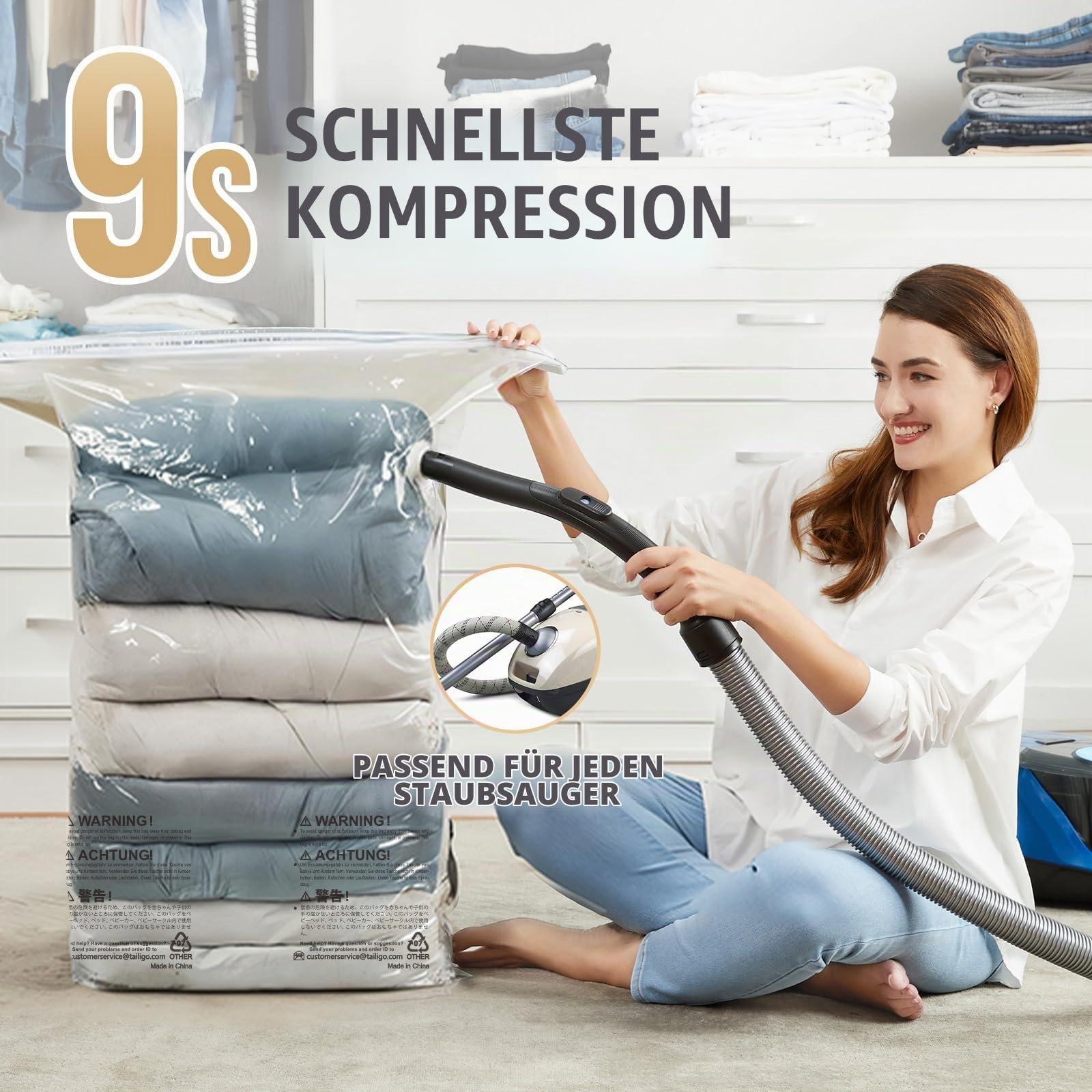TAILI Vakuumbeutel für Kleidung Groß Würfel, 6 Extra Groß Vakuumbeutel für Bettdecken Vacuum Bags for Clothing Vakuumierbeutel Kleidung für Bettwäsche Kissen Zuhause Reise Küche, Haushalt & Wohnen