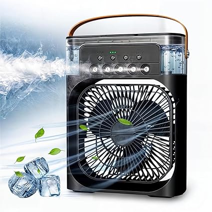 Tripping Tootsie Portable USB-Powered Air Cooler Fan with Misting - Compact Mini Personal Cooling Fan with 7 Colors LED Light, 3 Wind Speeds, and 3 Spray Modes - Mini AC
