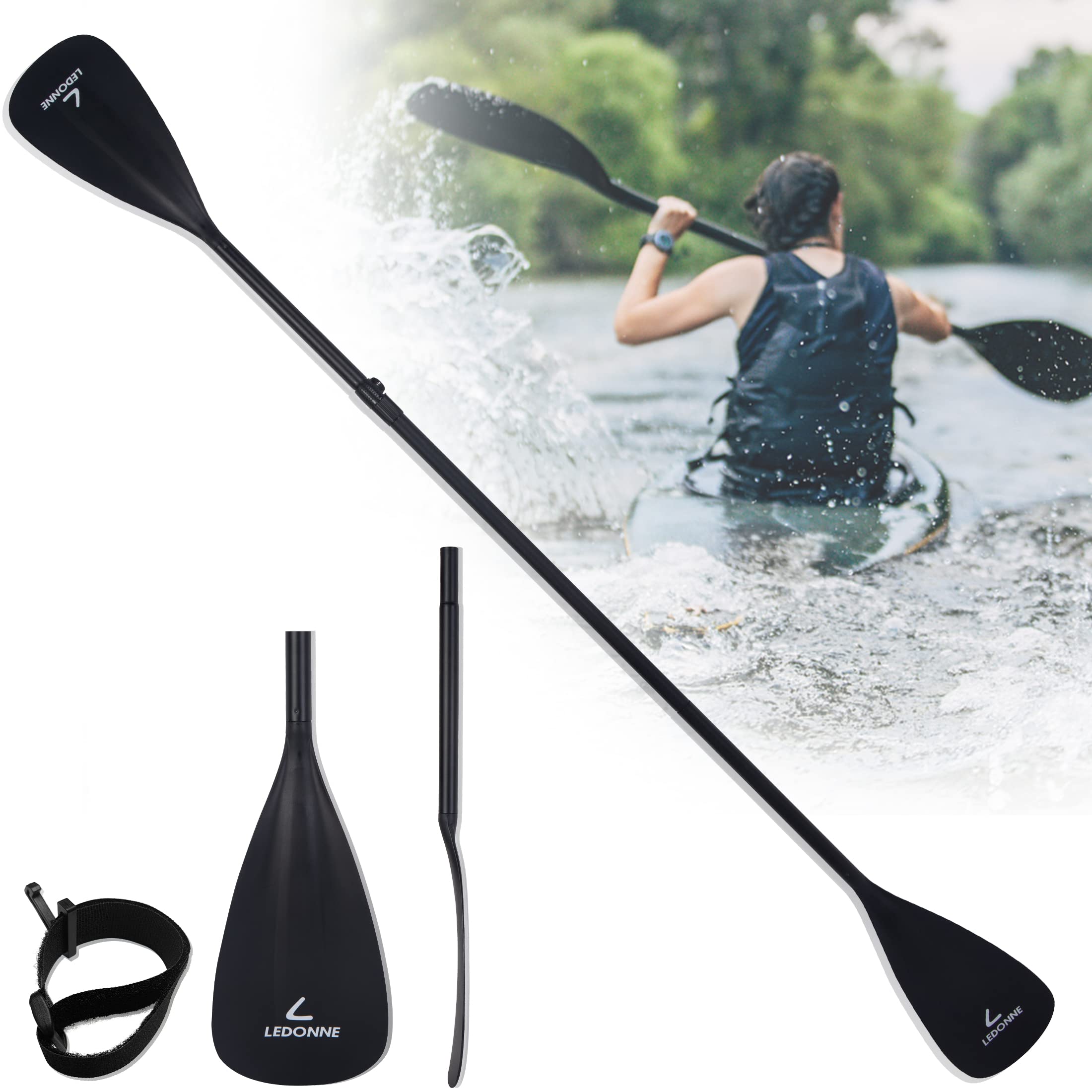 LEDONNE SUP Paddle Adjustable 3-Piece or 4-Piece Stand Up Paddle Floating Lightweight Portable Kayak Paddle Alloy Paddleboard Oar with 2 Nylon Blades for Surfing, Floating, Water Sport