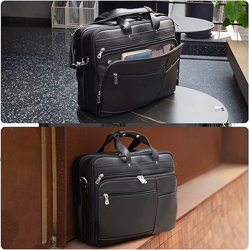 Miniatura 9 de Maletín de negocios de cuero para hombres de cuero de grano completo maletín para portátil de 15.6 pulgadas