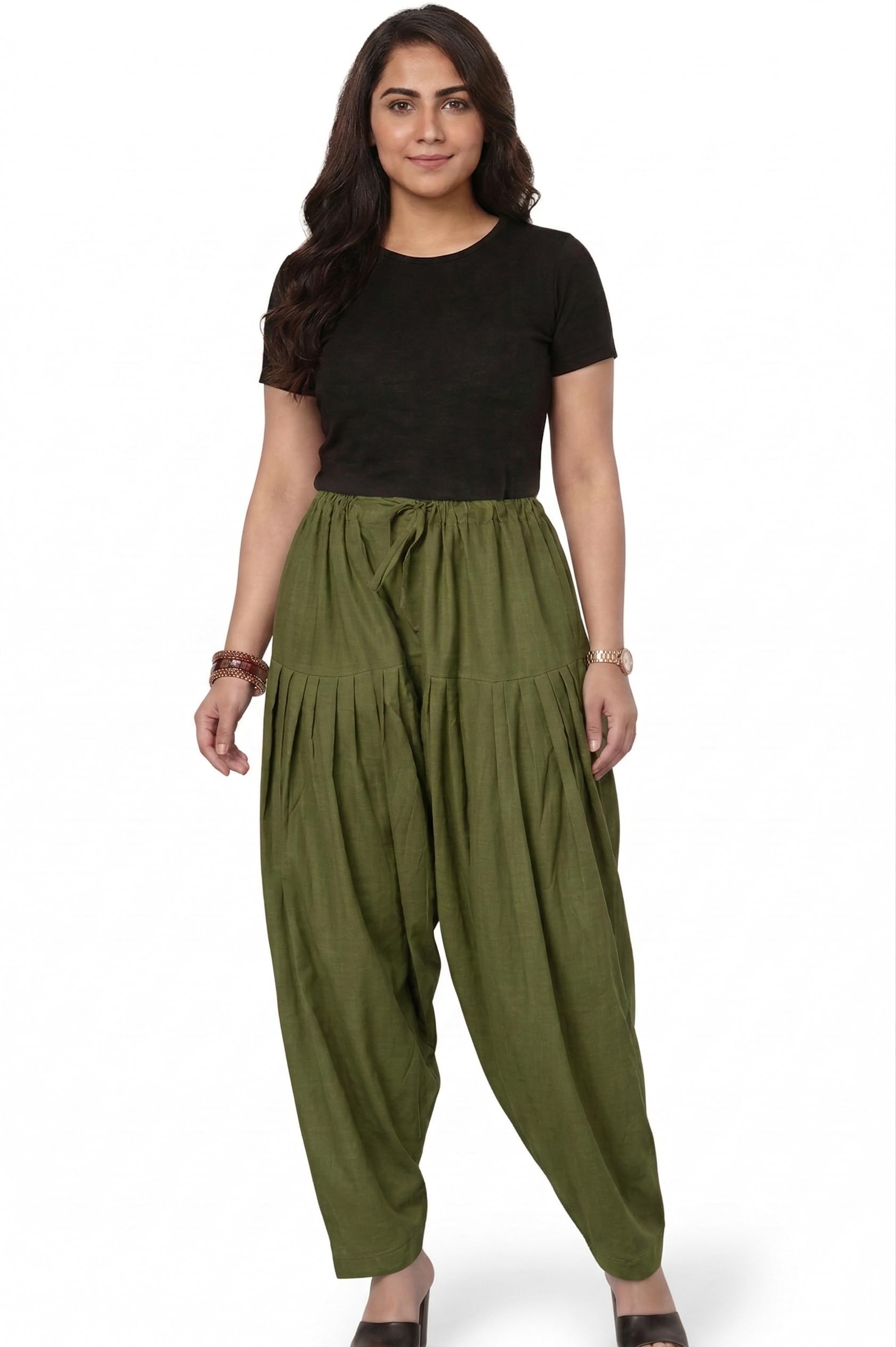 white tulips Women’s Cotton Patiala Salwar – Full Length Mid Rise Pleated Punjabi Patiyala Pants for Women & Girls | 100% Cotton Traditional Ethnic Bottom Wear (Multicolor)-picture-15