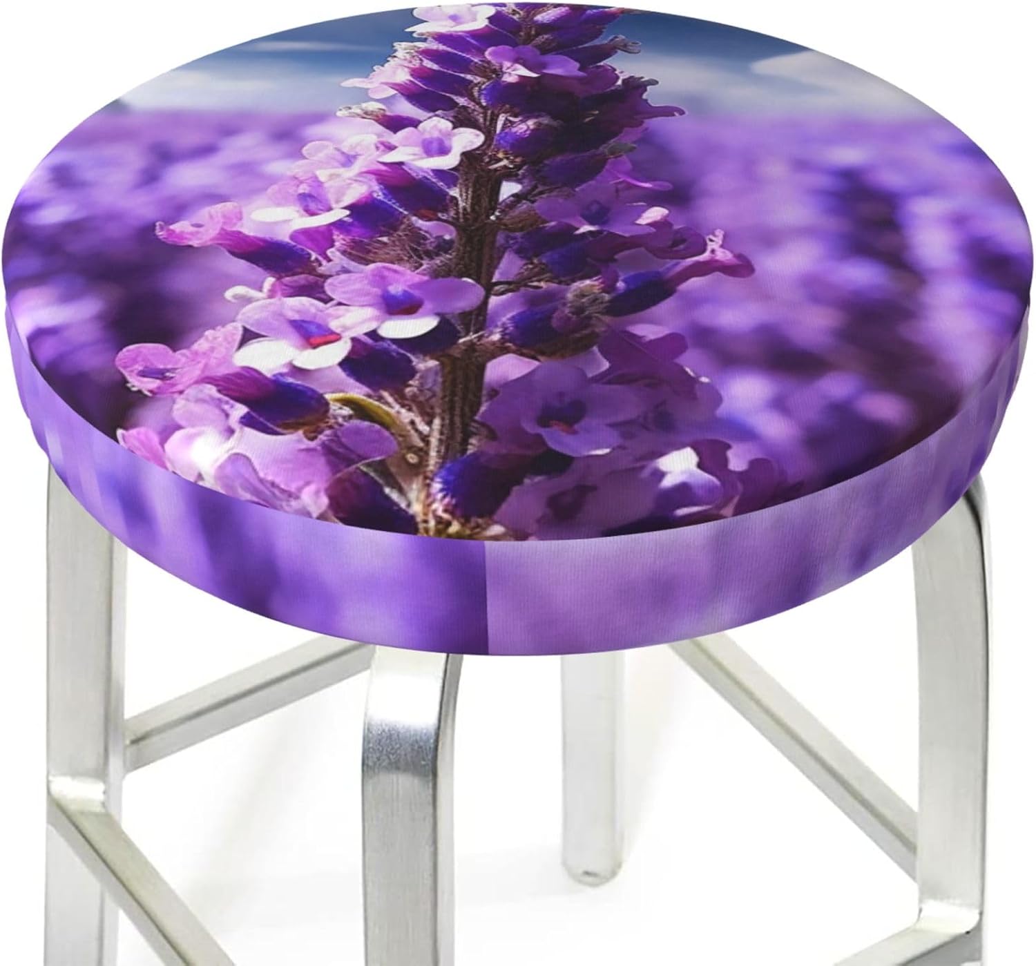 Bar Stool Cover Round Elastic Stool Cushion Covers Lavender Flower Bar Chair Cover Washable Stool Cushion Slipcover Stretch Stool Seat Covers for 12-14 Inch Chair