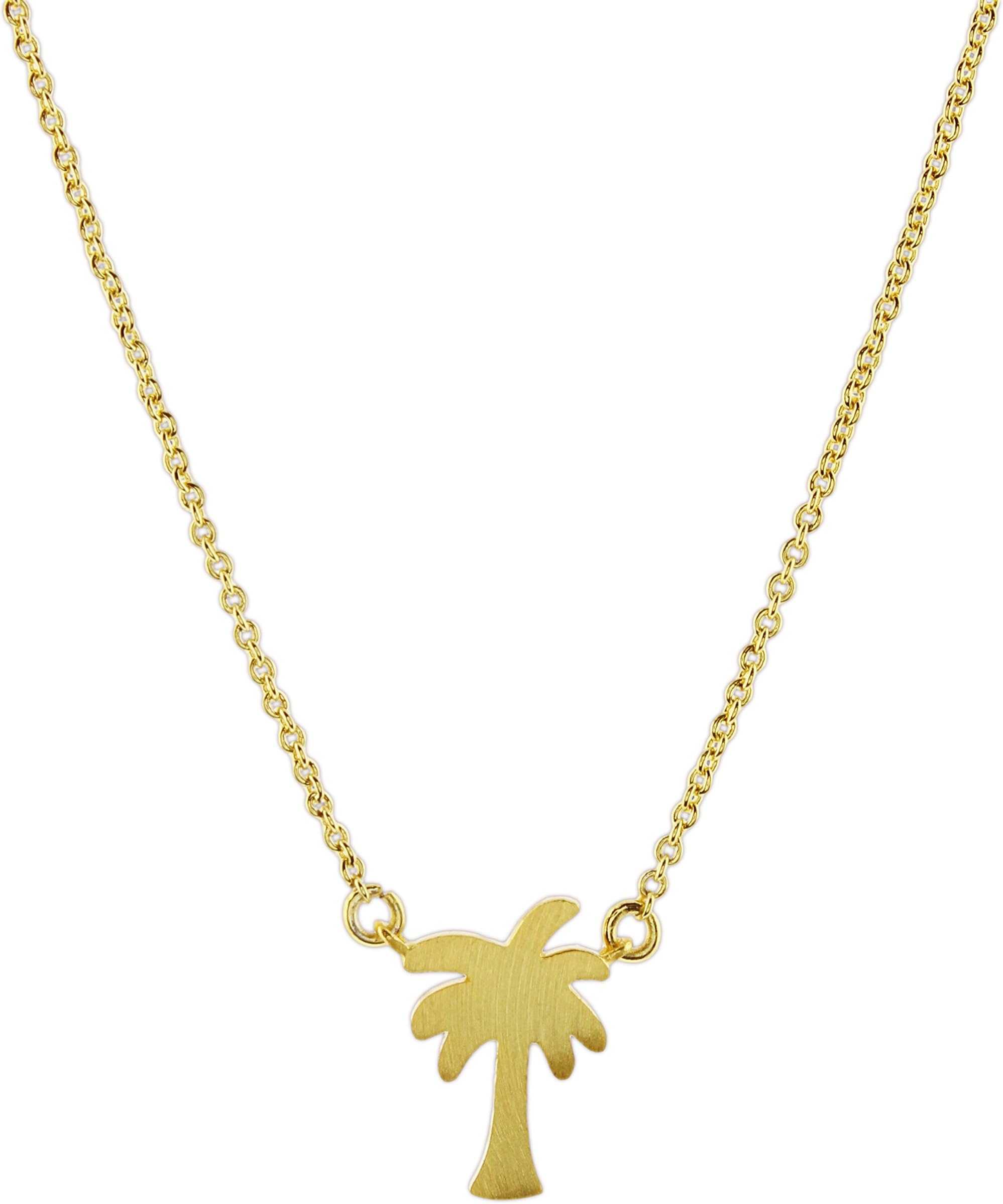 Bamboo Trading Company Gold-Plated Brushed Metal Necklace on 16" Link Chain (Palm Tree)