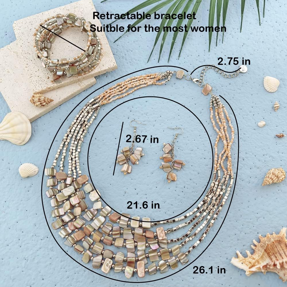 Firstmeet Bohemian Layered Shell Beaded Necklace Set Seed Bead Irregular Costume Jewelry for Women - Image 4
