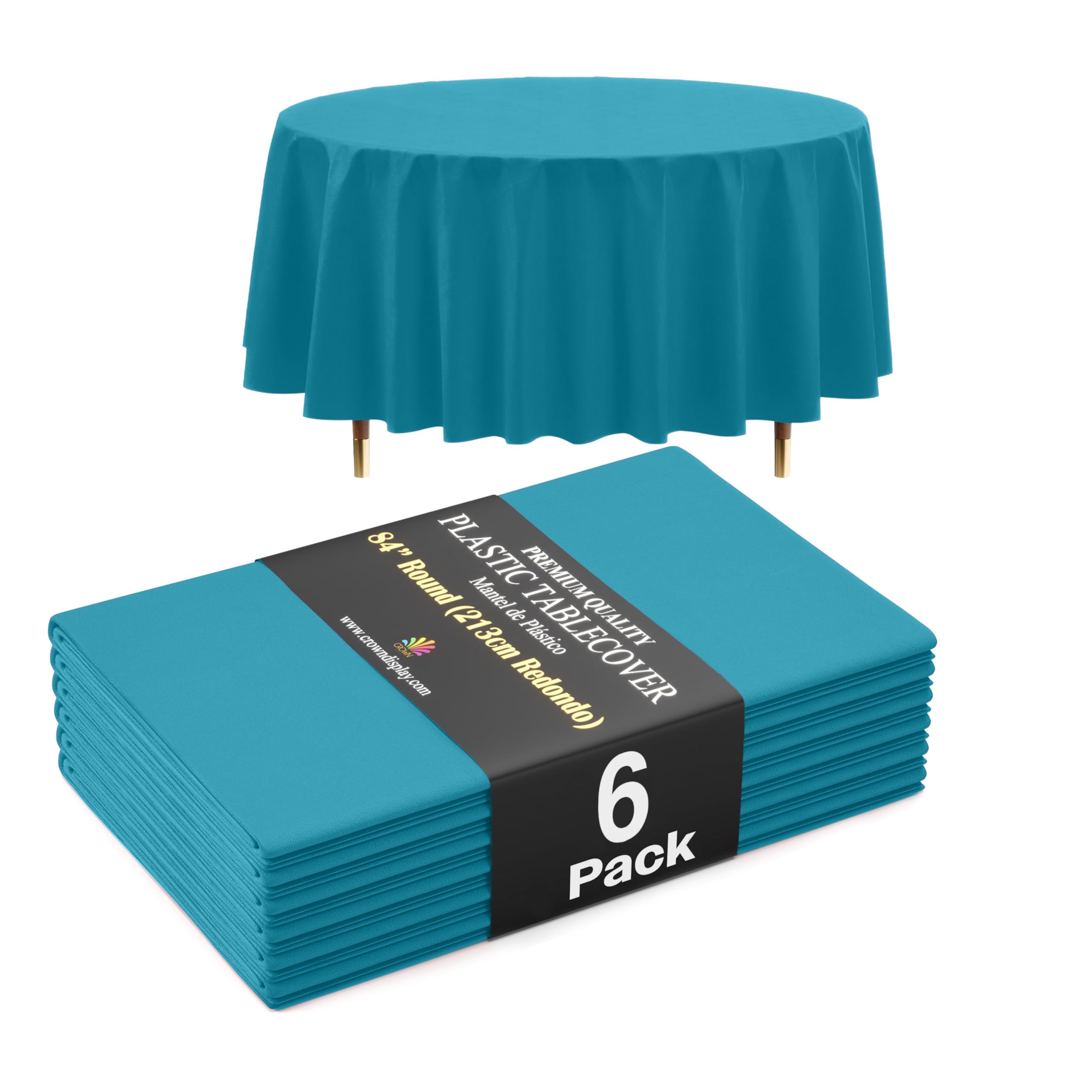Exquisite 66% Thicker Premium Turquoise Round Tablecloth 0.5 Mil 6 Pack Plastic Table Cloth Disposable 84 Inch Round Plastic Tablecloth Won't Tear Easily Like Cheap Thin Brands