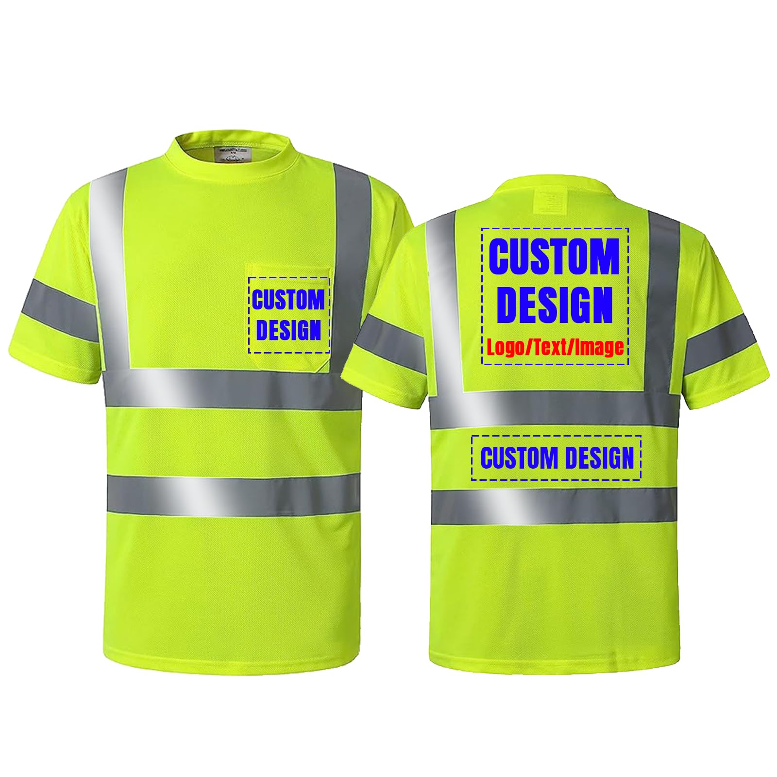 Custom Logo High Visibility Safety Shirts ANSI Class 3 Standard Personalized Reflective Work Shirts for Men(Yellow-Shortsleeve,X-Large)