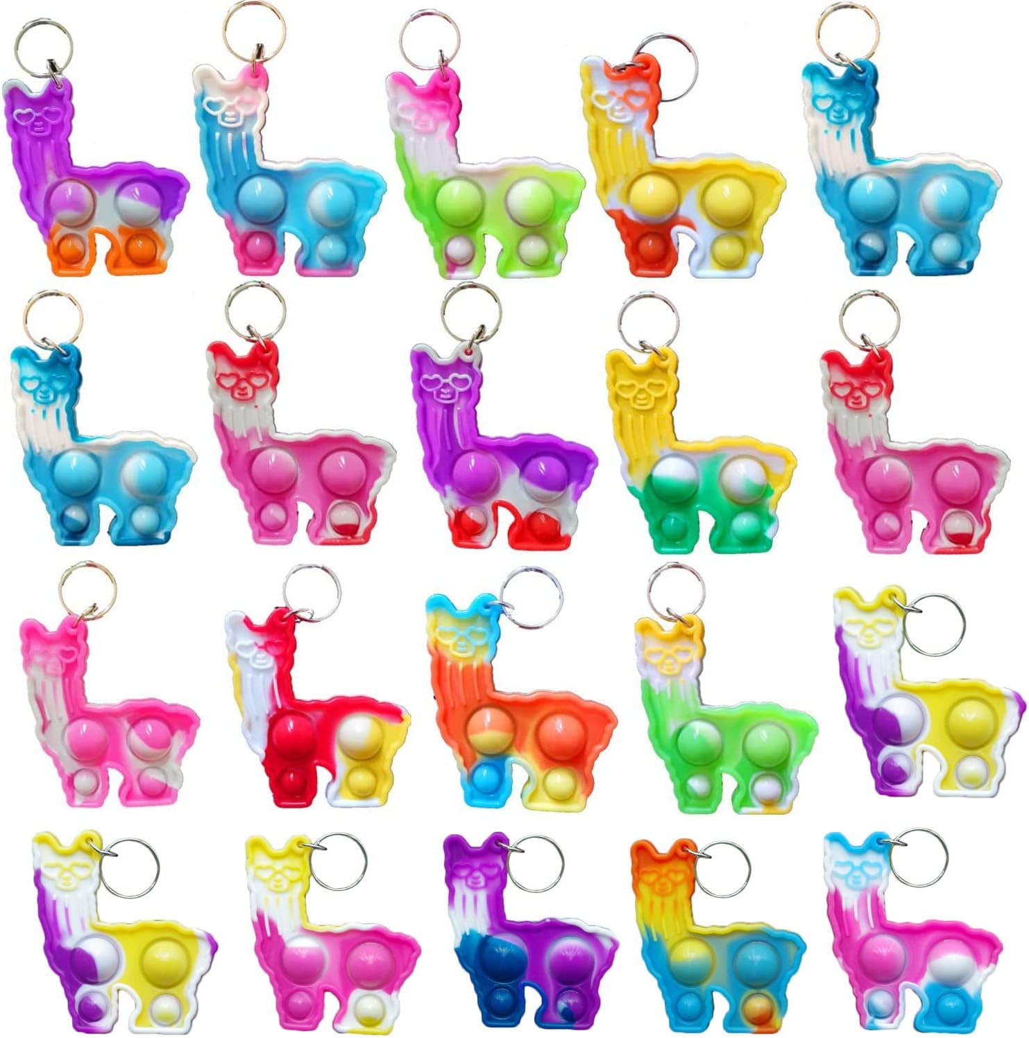 100 Packs Cute Llama Alpaca Animal Mini Pop Fidget Backpack Toys, Autism Special Needs Squeeze Sensory Summer Party Favors Gift for Kids Adults, Classroom Student Bubble Prizes