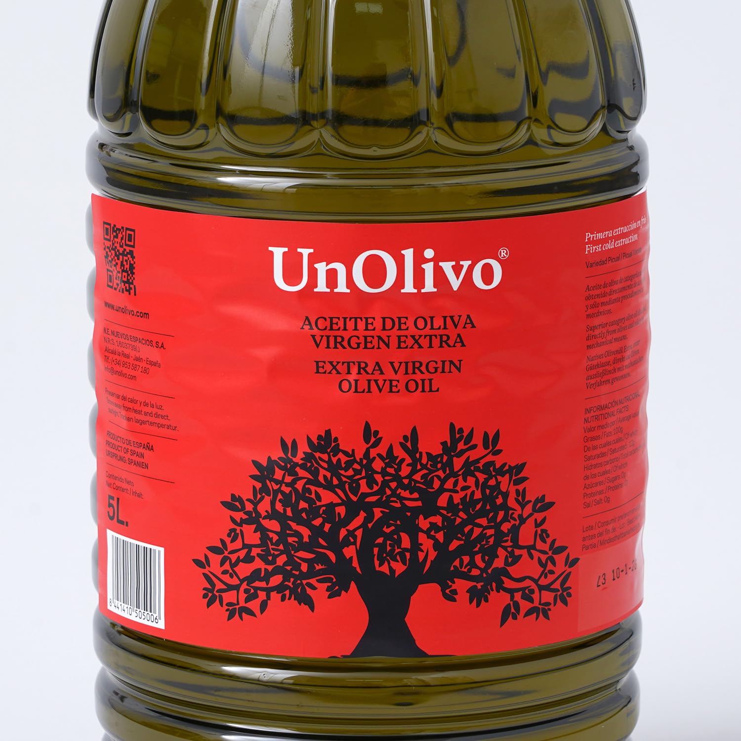 UnOlivo Aceite de Oliva Virgen Extra 5 Litros Pet | Origen Jaén | Variedad Picual | Garrafa AOVE Premium | Prensado en Frío | Persistencia media | Ideal para Tomar en Crudo o para Cocinar