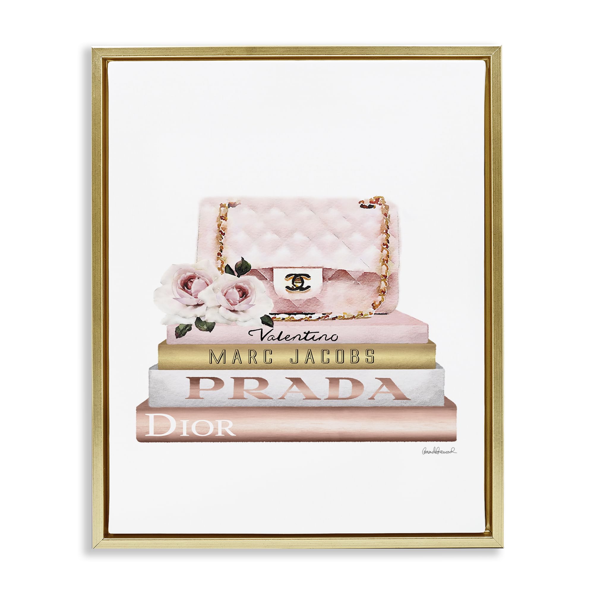 Stupell Industries 'Pink Purse Gold Bookstack'| Floating Frame Canvas Art