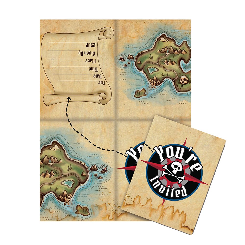 16 Teiliges Invitation Cards Set Pirates Map Pirates Treasure Kids |  Desertcart Seychelles, image size:1000x1000