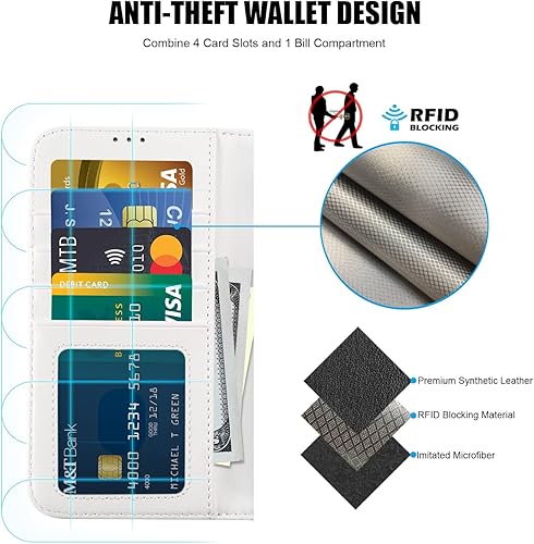 Miniatura 5 de Funda tipo cartera para iPhone 14, funda desmontable con tapa y bloqueo RFID, 4 ranuras para tarjetas, soporte de piel sintética de alta calidad,