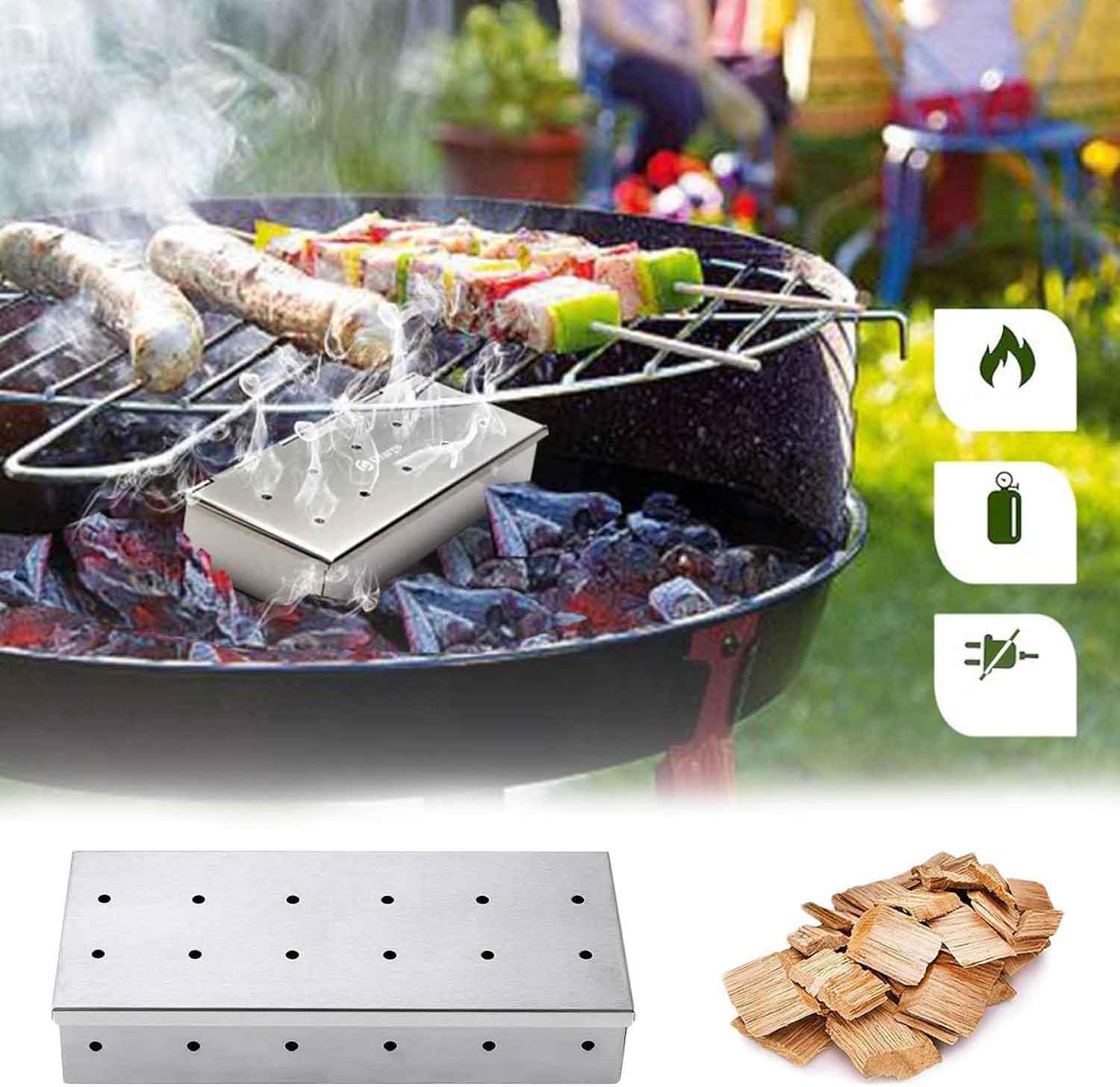 Scatola affumicatrice per barbecue a gas, in acciaio inox, per affumicatore, barbecue a carbonella e a gas