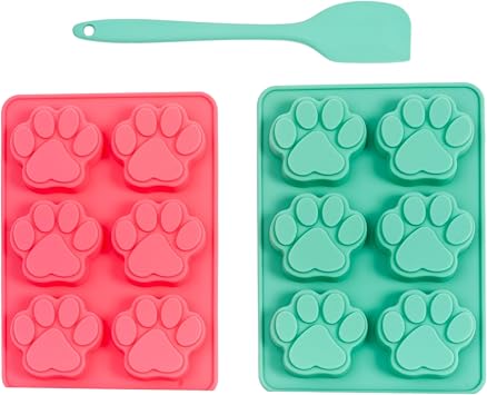 Country Living 3-Piece Silicone Baking Kit Includes 2 Baking Trays 6-Cavity Paw Print Mold & Spatula Non-stick Silicone for Homemade Dog Treats, Candy, Chocolate, Ice Cubes