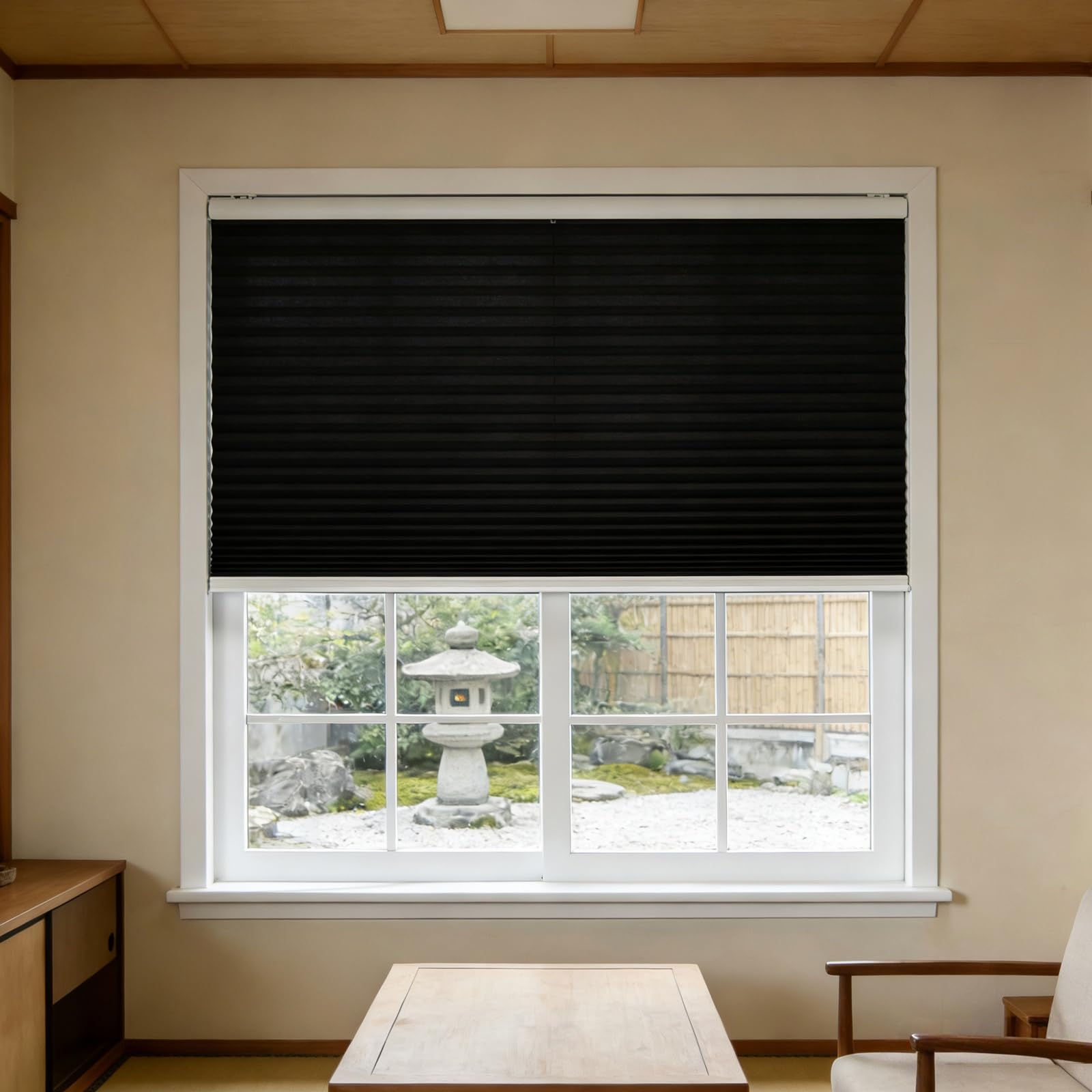 Store plissé anti chaleur 110x60 cm occultant partiel noir intérieur
