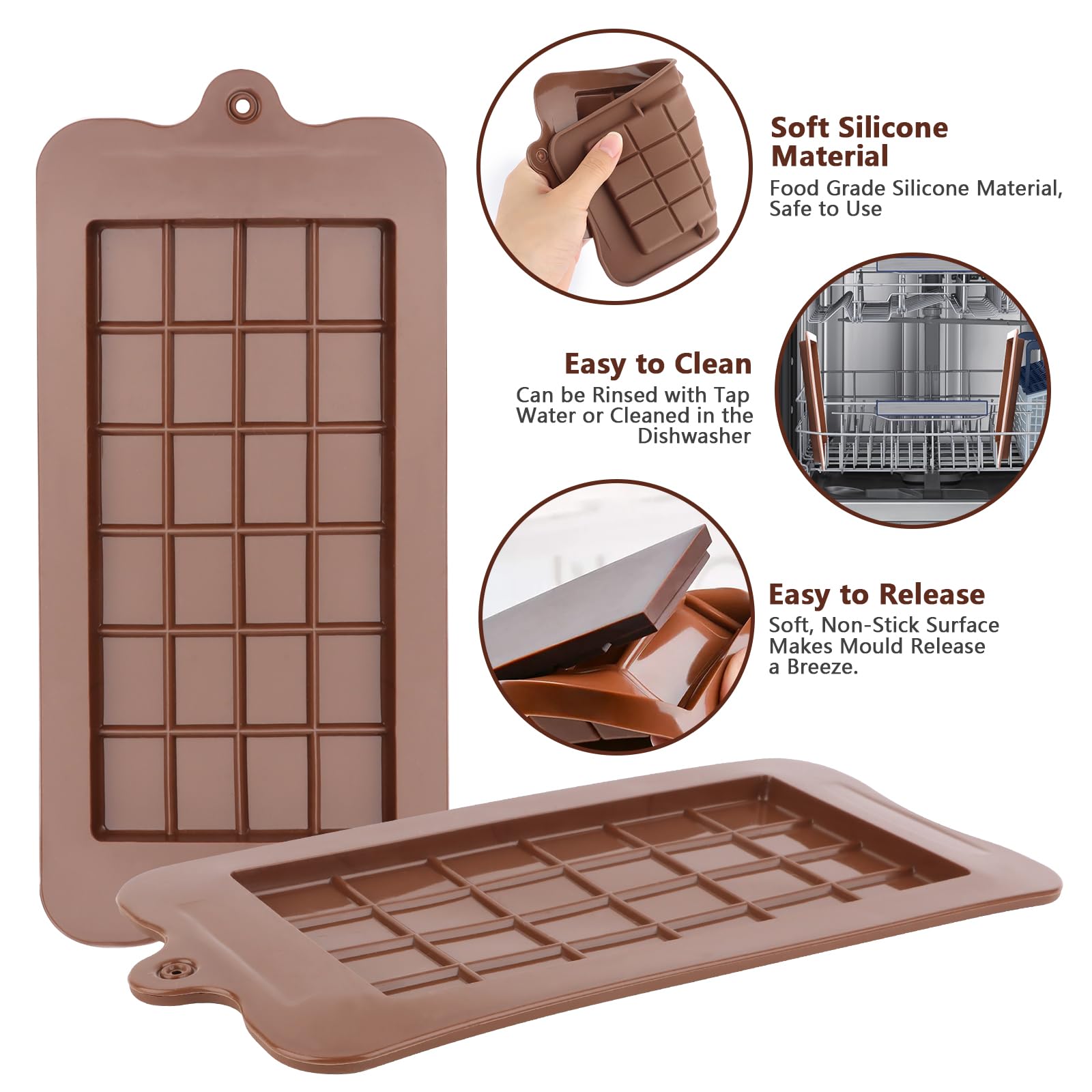 Stampo Per Cioccolato In Silicone, Set Con 100 Sacchetti OPP E Spatola, Stampo Per Tavolette, Senza BPA - 3