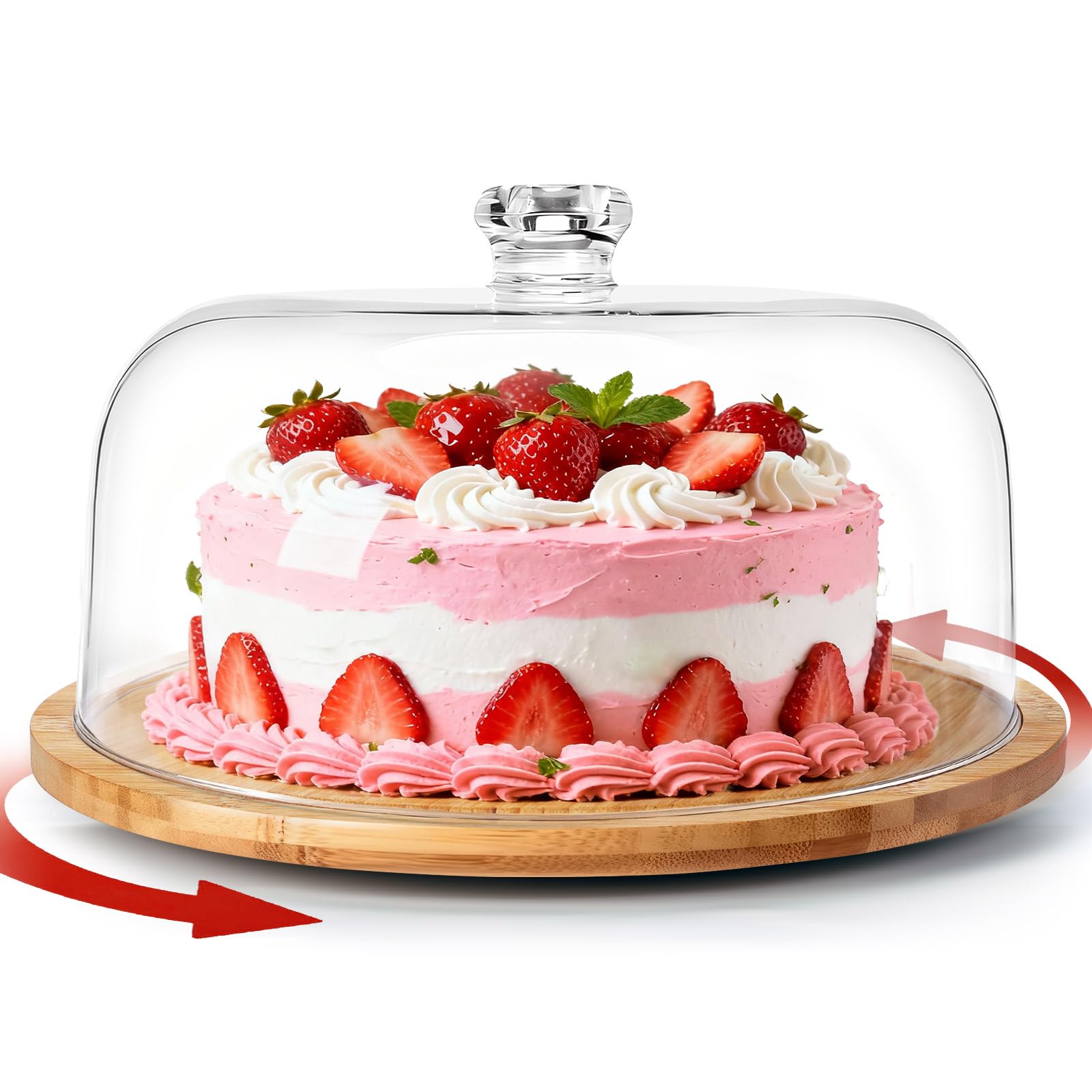 Alzata Per Torte 2 In 1 Con Coperchio A Cupola E Base In Legno Di Acacia - Infrangibile