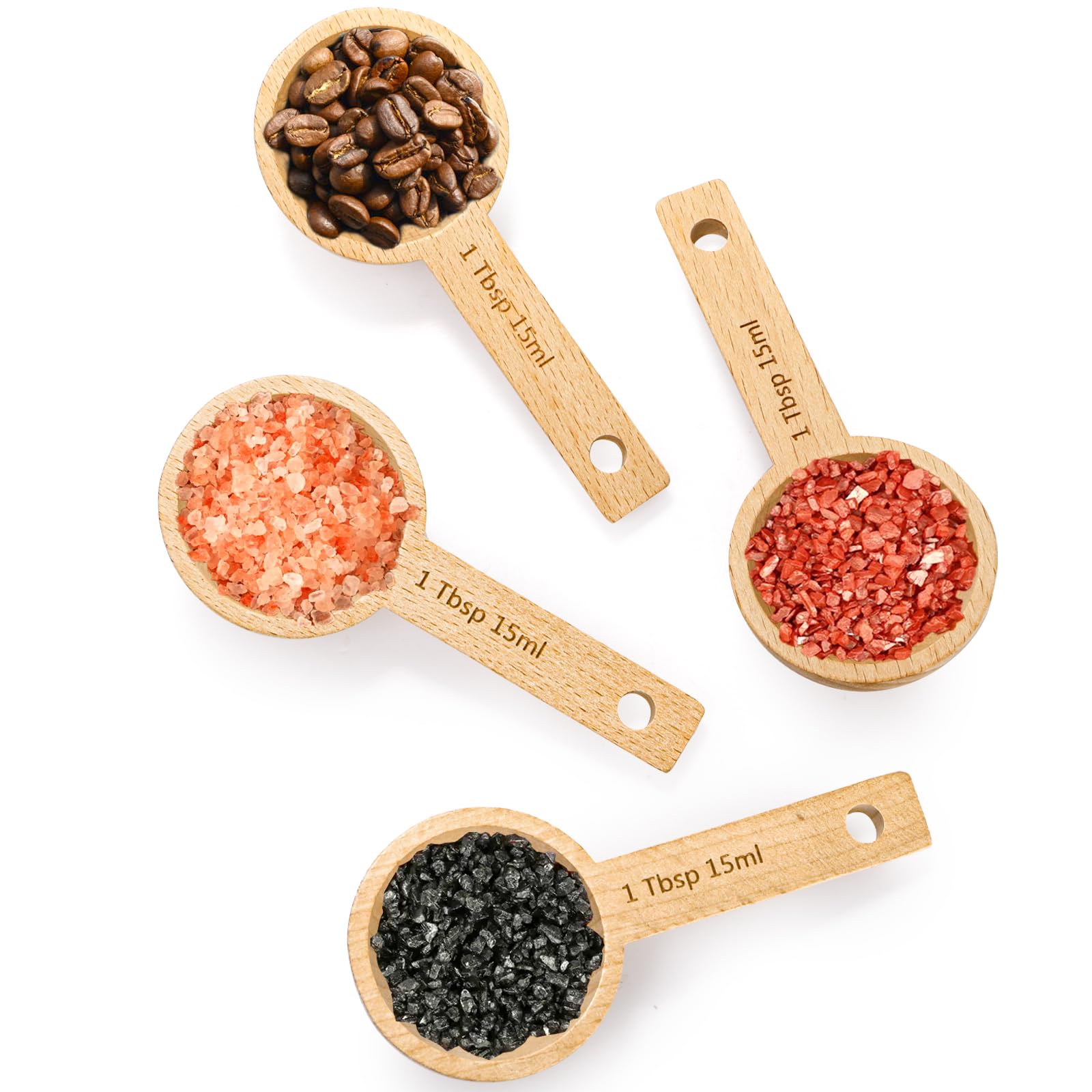 Tebery 8 Stück Holz-Messschaufeln für Kanister, 1 Esslöffel Buche Kaffeelöffel Messlöffel für Kaffeebohnen, gemahlenen Kaffee, Proteinpulver, Gewürze, Tee und Badesalz