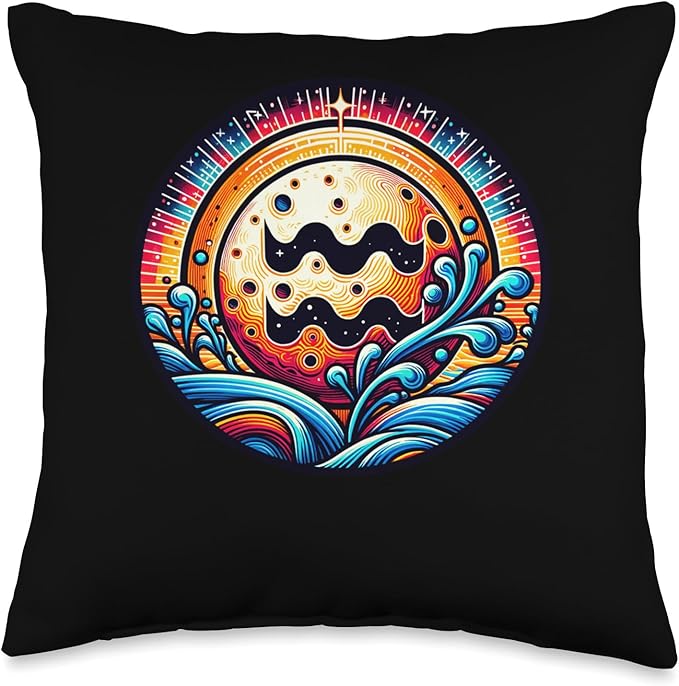 Aquarius Zodiac Sign Illustration Moon Astrology Signs Throw Pillow