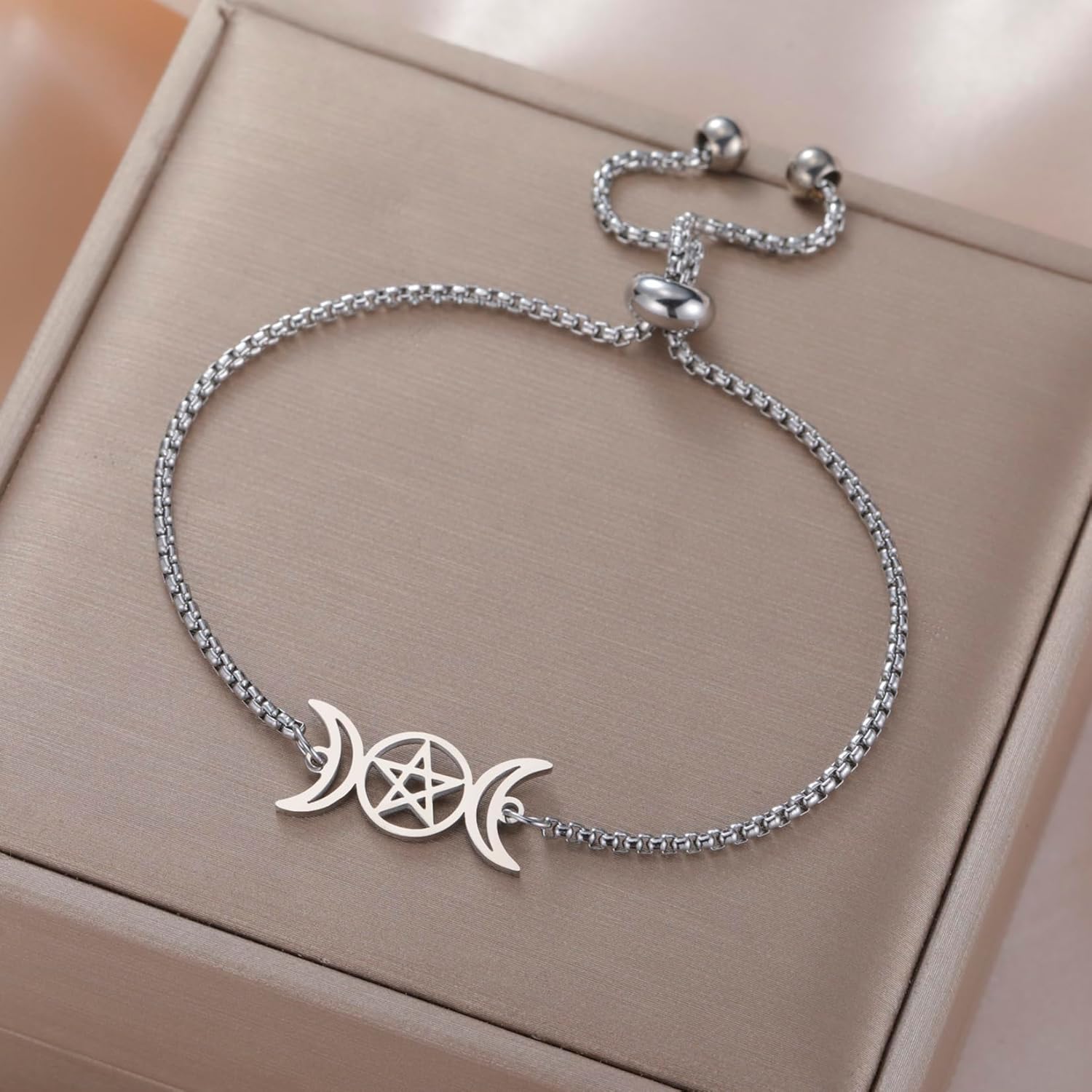 EUEAVAN Triple Moon Goddess Pentagram Star Bracelet Amulet Pentagram Religion Bangle Stainless Steel Jewelry Symbol Witchcraft Gifts For Women - Image 3