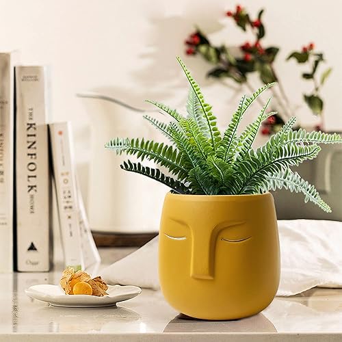 Miniatura 5 de GeLive Maceta de cerámica para suculentas, maceta moderna con estatua moderna, florero, alféizar de ventana, con orificio de drenaje, decoración del