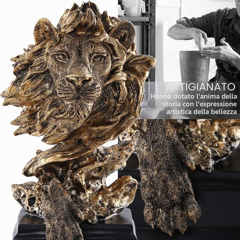 H&W Statua del Leone,Sculture D'oro,Figurine di Leone in Resina di Arenaria per Gli Uomini,Statua D'arte Astratta Ornamenti per L'ufficio di Casa,il Soggiorno,La Libreria,il Tavolo,L'arredamento