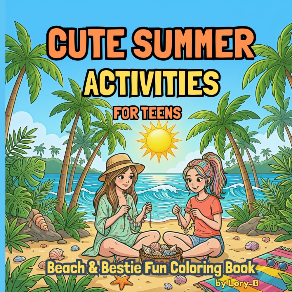 CUTE SUMMER ACTIVITIES FOR TEENS: Beach & Bestie Fun Coloring Book