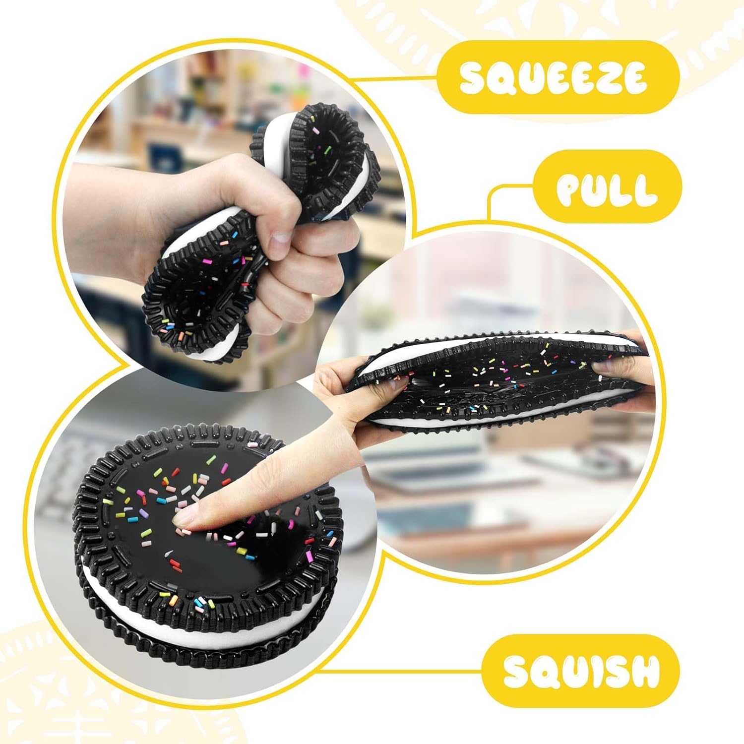 ANAB GI Sticky Cookie Squishies Fidget Toy, Large Black Stress Ball with Colorful Sprinkles, Squeeze Toy for Adults and Autism, 1 Pack 1