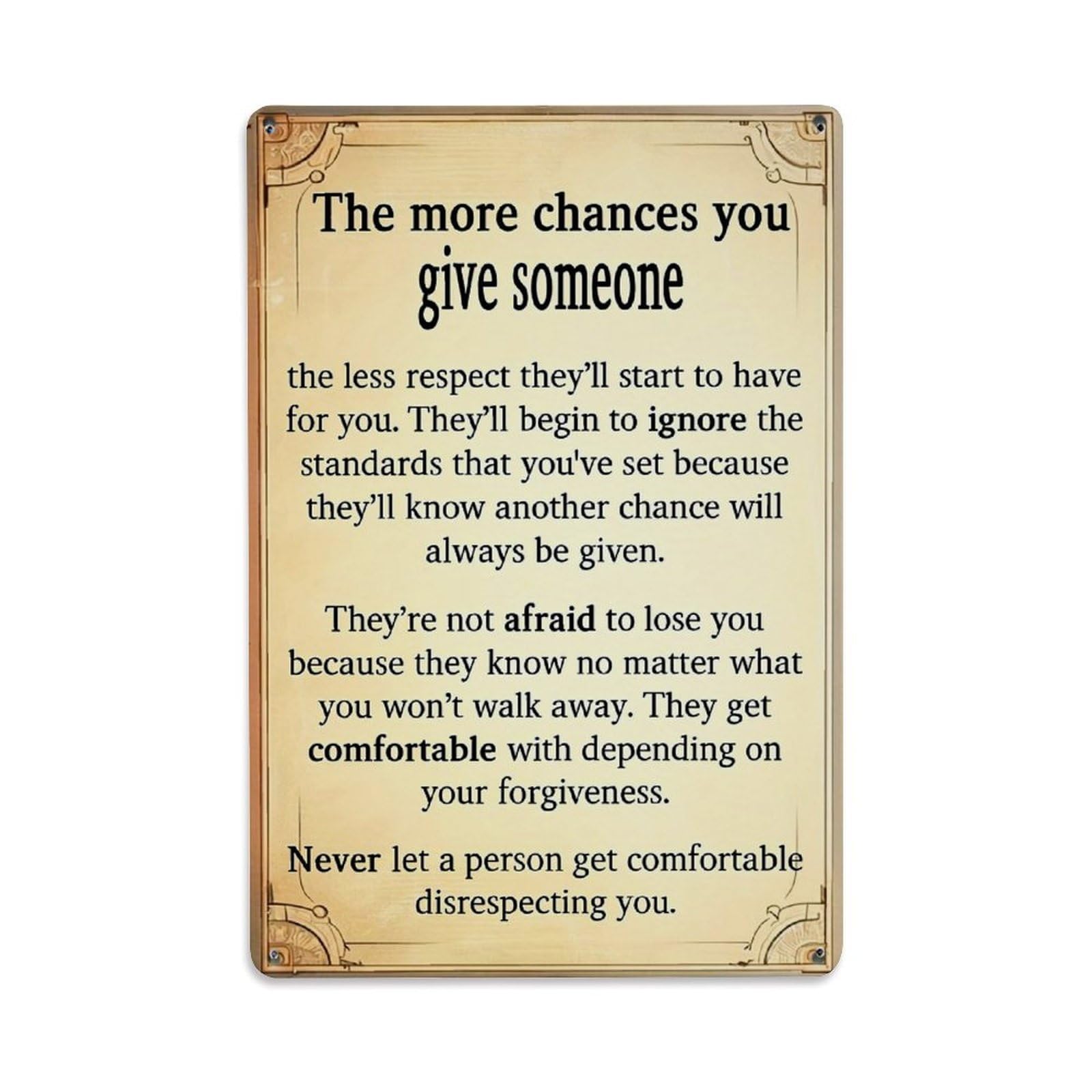 Inspirational Quote Text On Parchment_2 Retro Metal Tin Sign, Vintage Metal Poster for Bar, Home, Man Cave, Kitchen, Laundry Room Art Decor 8x12 Inch