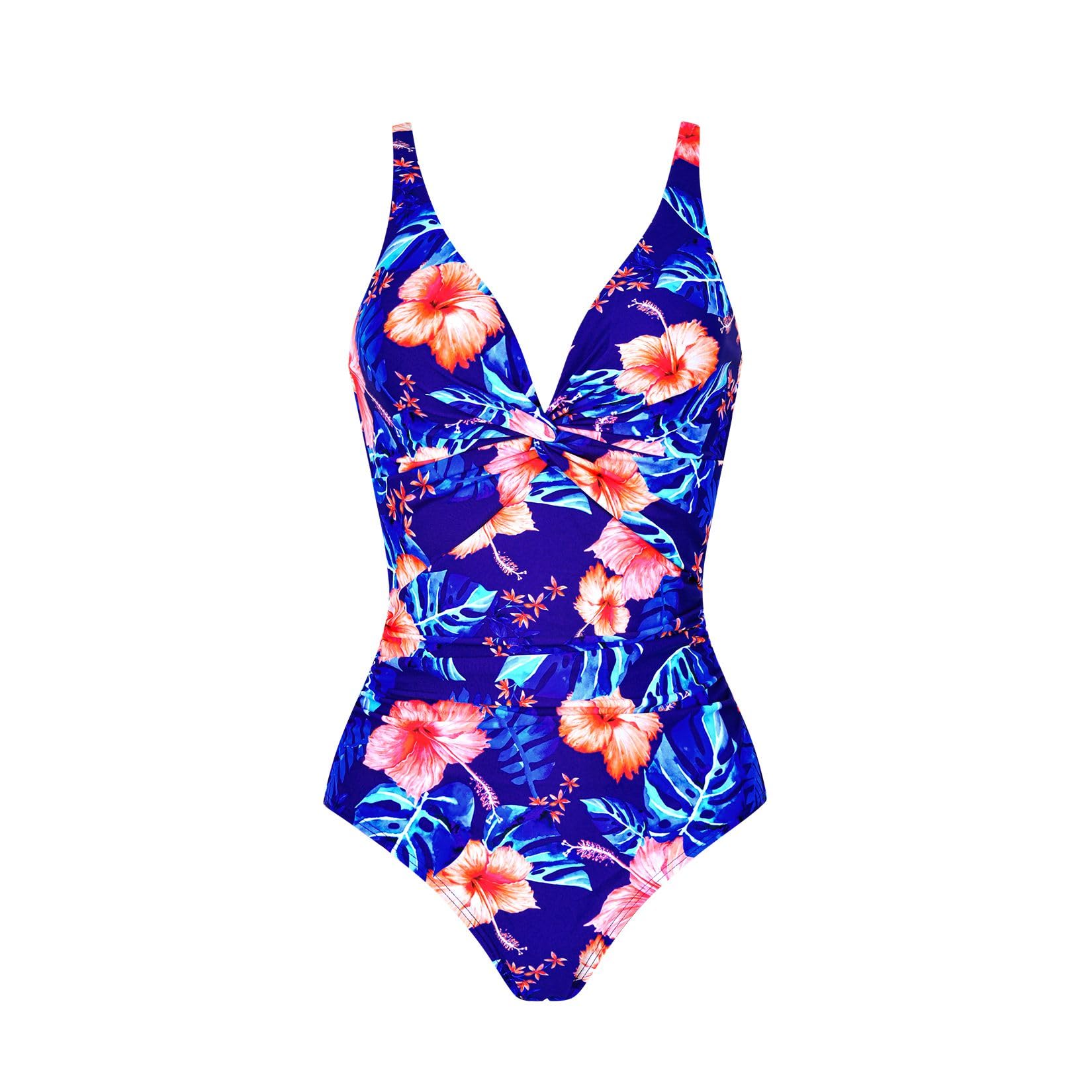 WIN.MAX Costumi da Bagno Interi per Donna Scollo a V Costume Intero Donna con Controllo della Pancia Monokini con arricciature, per Coppe da D a G