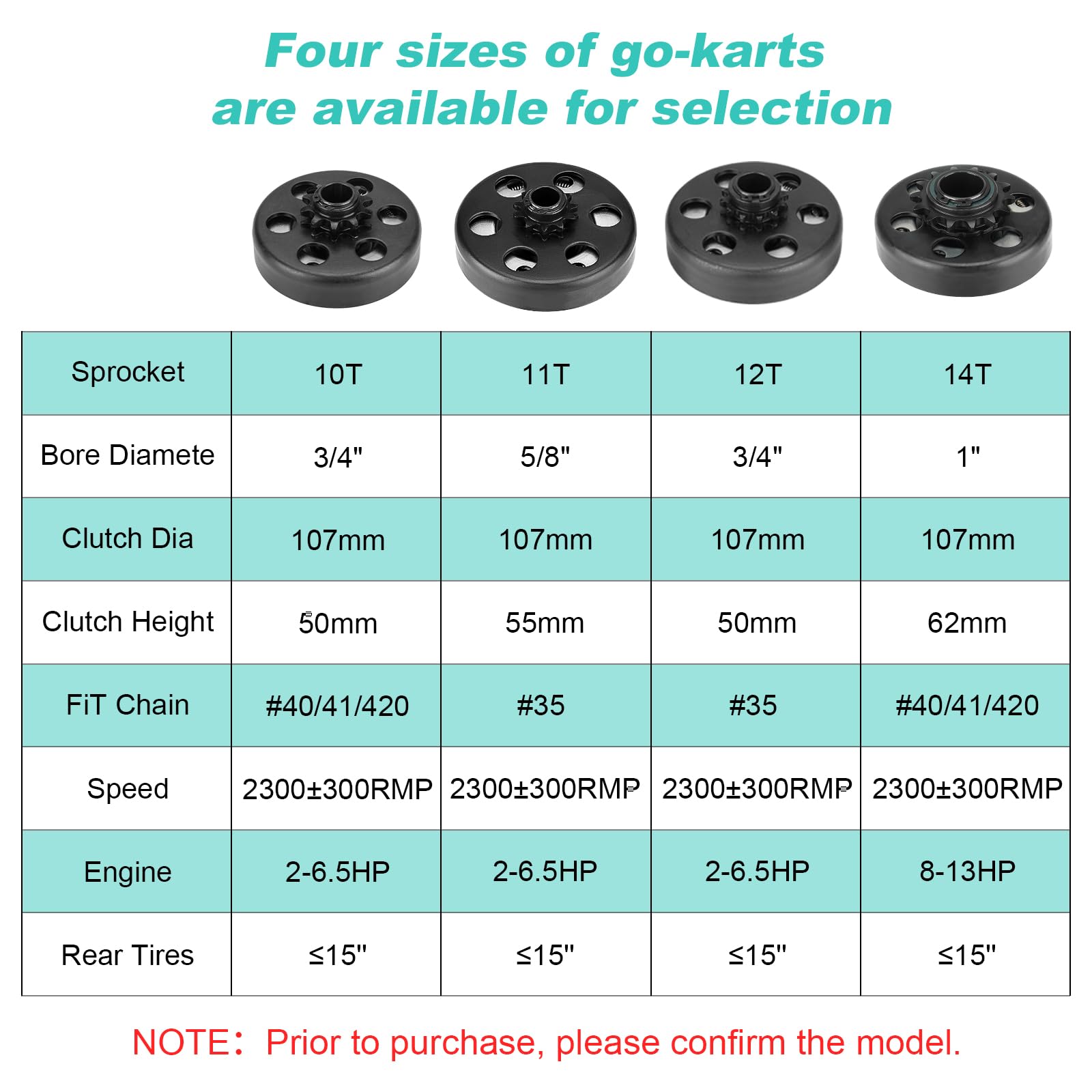 Go Kart Embrayage 3/4 alésage 10T avec chaîne #40/41/420, embrayage centrifuge pour Minibike MB165 & MB200 et moteurs Honda clonés GC160, GC190, GX120, GX140, GX160, GX200 jusqu'à 6,5 HP