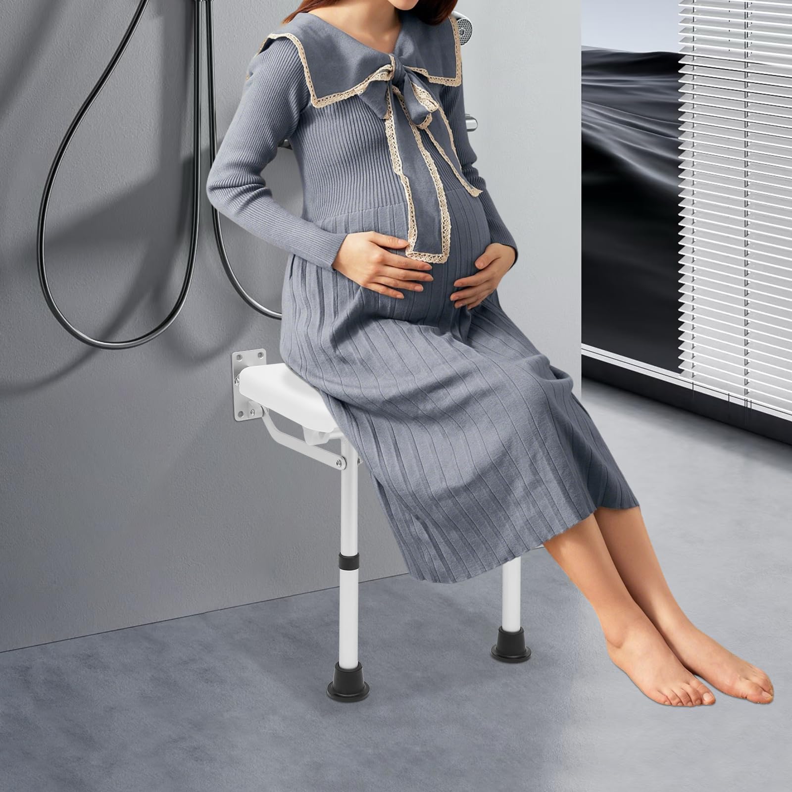 Asiento plegable de ducha para montaje en pared, silla de baño, taburete de ducha, asiento de ducha plegable, clip hasta 100 kg, asiento plegable para ducha con patas de apoyo, asiento plegable para