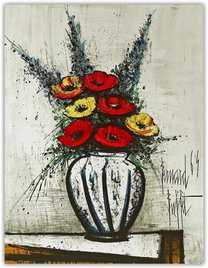 Póster de Bernard Buffet arte mural de amapolas decoración vintage salón lienzo 40x60cm