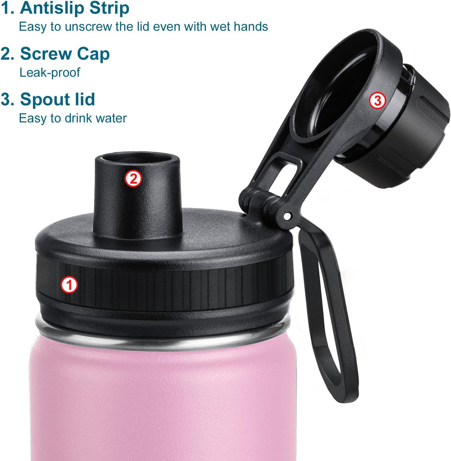 koodee Isolierte Wasserflasche, 900 ml, Edelstahl, doppelwandig, Vakuum, Weithals, Sportflasche mit auslaufsicherem Auslaufdeckel (Pink)