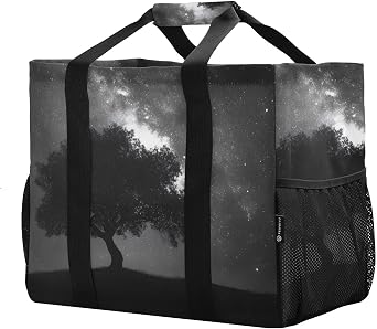 Reusable Grocery Bags Foldable Tree in The Night Sky Shopping Bags, Heavy Duty Grocery Bags with Reinforced Bottom & Handles