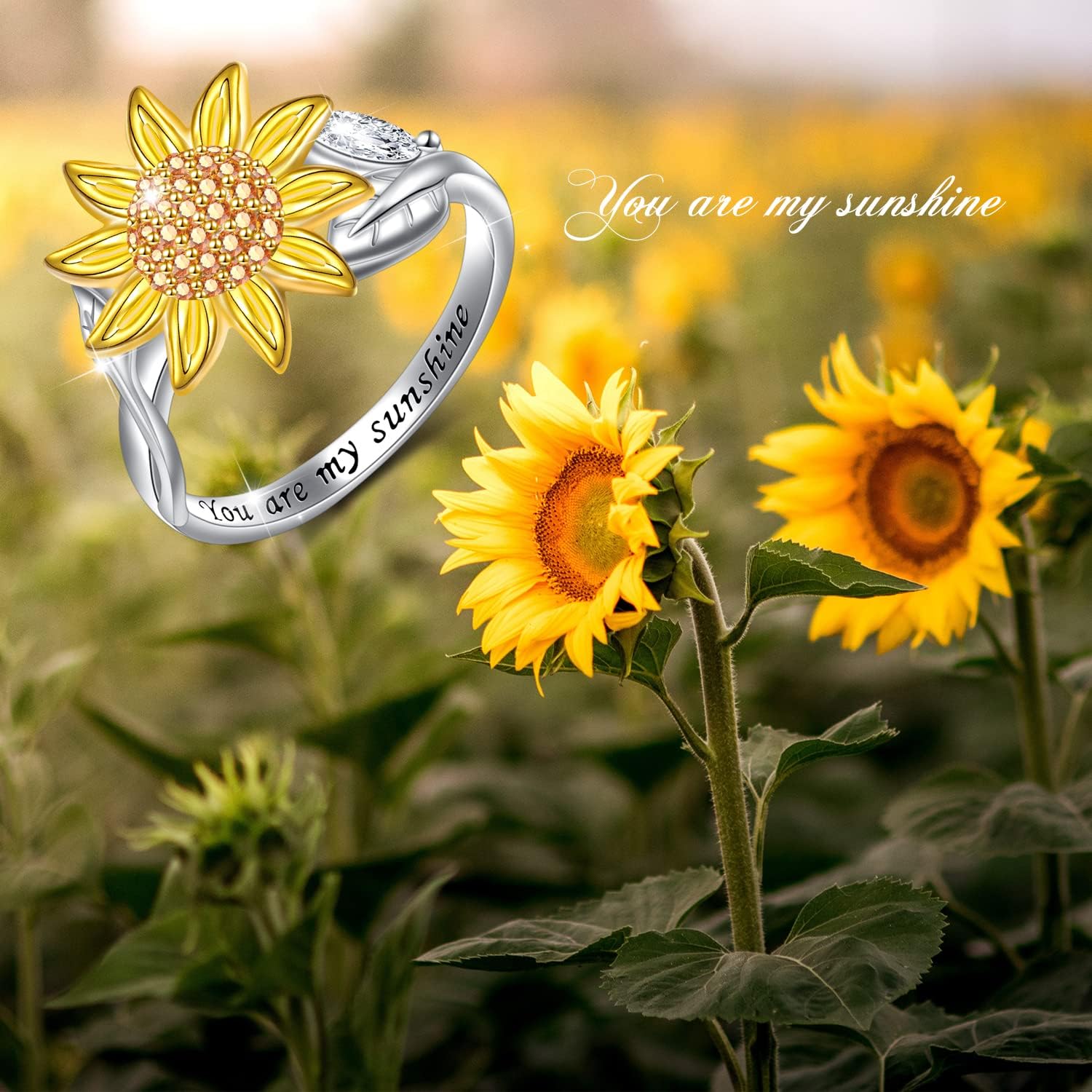 Ladytree Spinner Sunflower Ring Sterling Silver You Are My Sunshine Anxiety Relieving Ring Fidget ADHD Stress Relief Ring for Women - Image 5