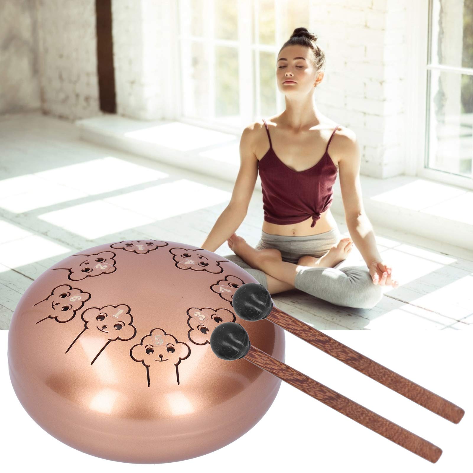 Tyenaza Tamburo con Lingua in Acciaio da 5,5 Pollici, Regalo per Amanti della Musica per Principianti a Percussione dei Cartoni Animati Portatile, per Gli Amanti della Musica (Oro)