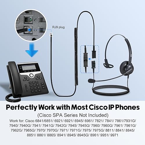 Miniatura 6 de MKJ Cisco Auriculares con cancelación de ruido con cable con micrófono RJ9 con cable para teléfonos Cisco Office CP-7821 7940 7942G 7945G 7961G