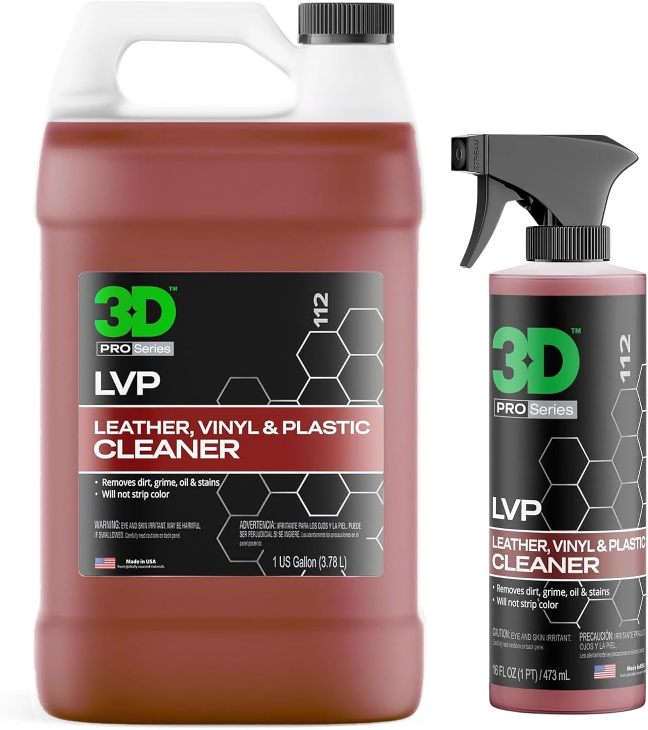 3D LVP Interior Cleaner Bundle - Deep Clean Leather, Vinyl & Plastic - 16oz Spray + 1 Gallon Refill