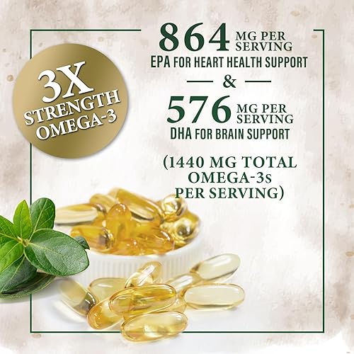 Miniatura 3 de Pastillas de aceite de pescado Omega 3 de 2400 mg – Suplementos de aceite de pescado Omega 3 de triple fuerza – Los mejores ácidos grasos EPA y DHA