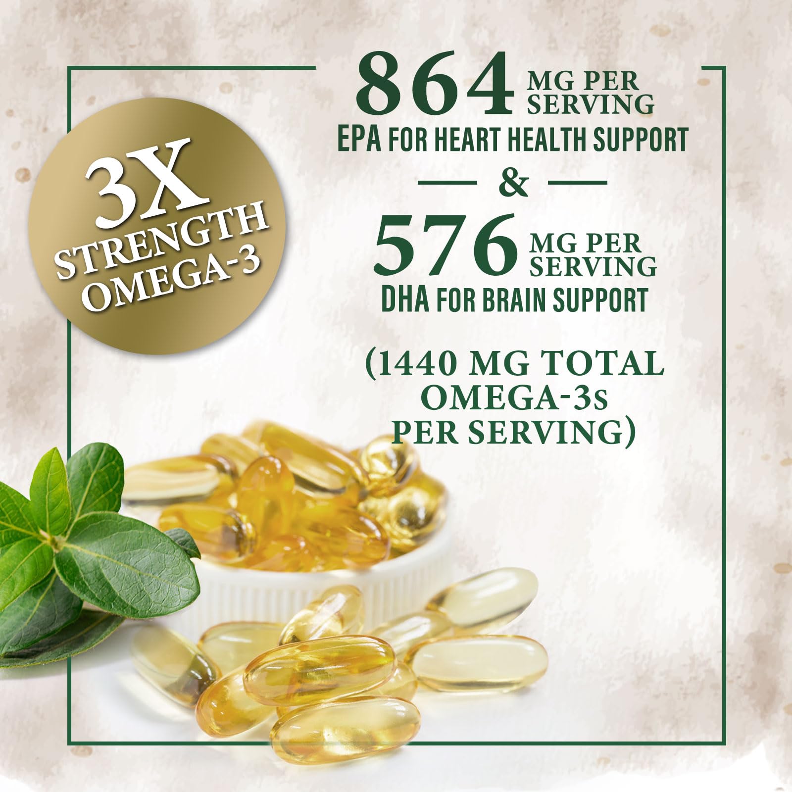 Omega 3 Fish Oil Pills 2400mg - Triple Strength Omega 3 Fish Oil Supplements - Best EPA & DHA Fatty Acids for Brain & Heart Health Support, Nature's Omega3 Supplement, 30 Day Supply - 60 Softgels — Amazon image 3